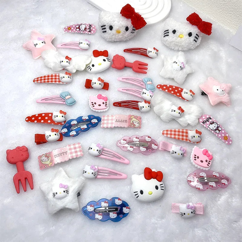 19Pcs Suit Hello Kitty Hair Clip Hairpin for Girls Children's Cinnamoroll Hello Kitty Accessories Hairpin Bb Clip Girls Gifts
