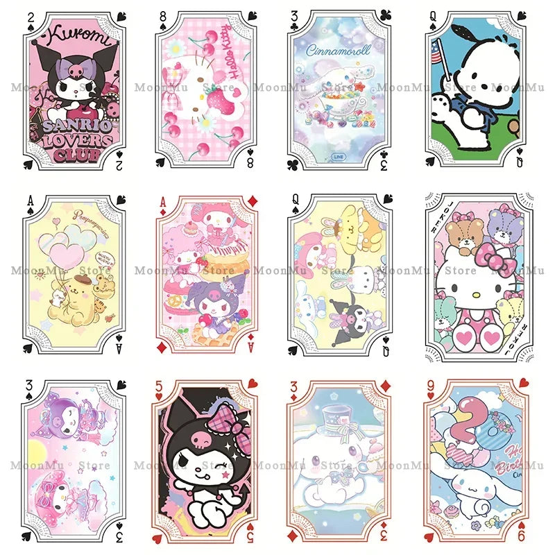 Kawaii Sanrio Poker Playing Cards Board Games Cartoon Hello Kitty Kuromi Cinnamoroll Melody Pompompurin Kids Toys Deck Card Gift