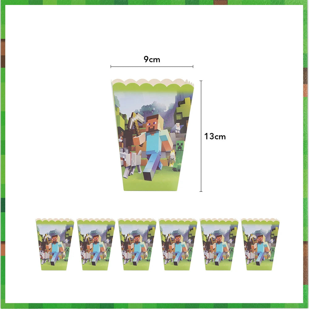 Miner Crafting Pixel Video Game Party Decor Disposable Tableware Backdrop For Kids Party Supplies Cup Plate Banner Toy Gifts