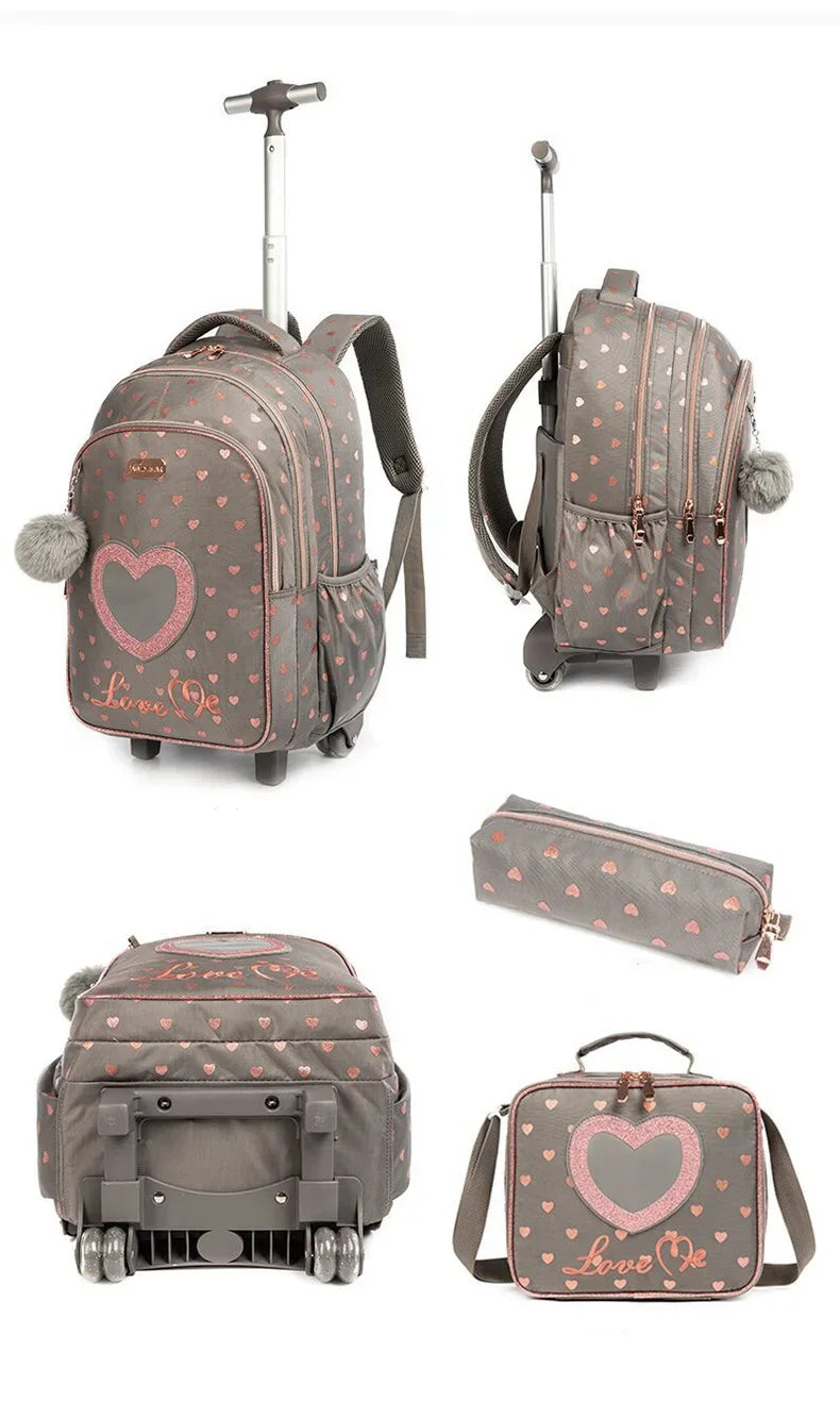 Children's School Backpack with Wheels Kids Wheeled School Bag Teenagers Bag Girls Canvas Backpack Travel Luggage Trolley Bags