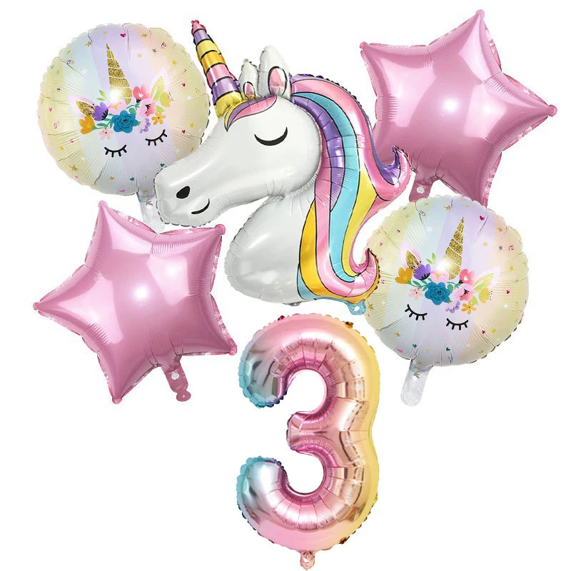Unicorn Balloon 32inch Number Foil Balloon Set Birthday Party Decor Kids Unicorn Disposable Tableware Baby Shower Party Supplies