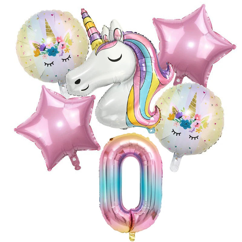 Unicorn Balloon 32inch Number Foil Balloon Set Birthday Party Decor Kids Unicorn Disposable Tableware Baby Shower Party Supplies