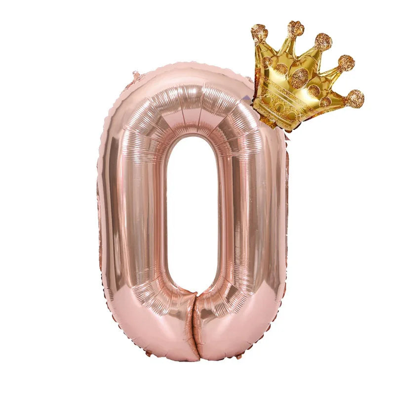 32 inch Rose Gold Crown Digital Balloon Set BOYS AND GIRLS Big  Number Foil  Balloon 0-9 Birthday Decoration