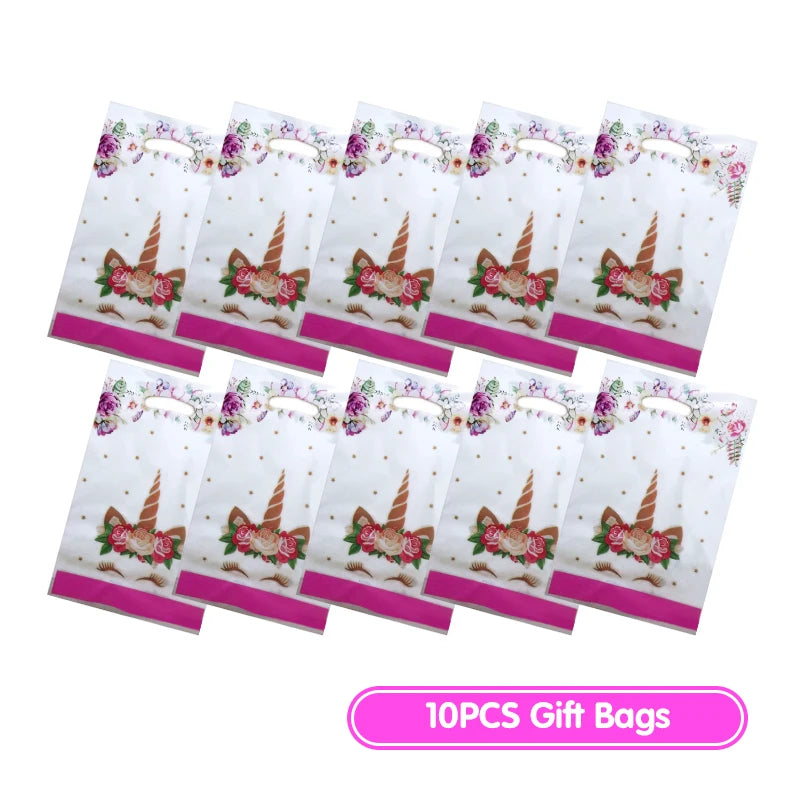 Unicorn Birthday Decoration Face Mask Gift Bags Tablecloth Unicorn Happy Birthday Balloons Candy Box Kids Birthday Party Favors