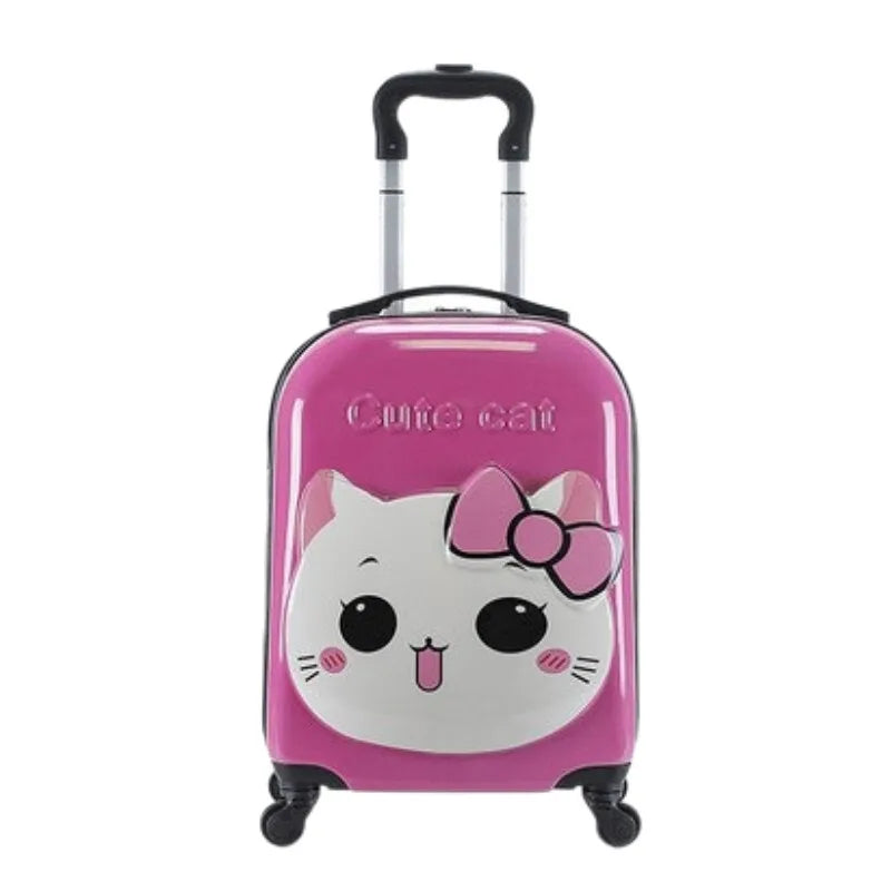 New 18" Kids Cartoon Kitty Luggage - Lightweight Suitcase with Wheels Airline Approved Carry-On for Travel