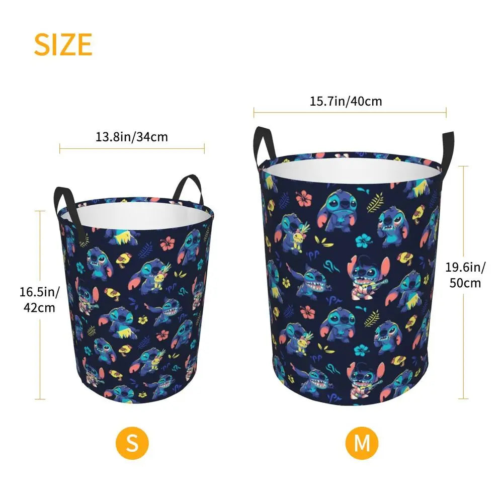 Custom Stitch Cartoon Anime Laundry Basket Foldable Clothes Hamper for Baby Kids Toys Storage Bag