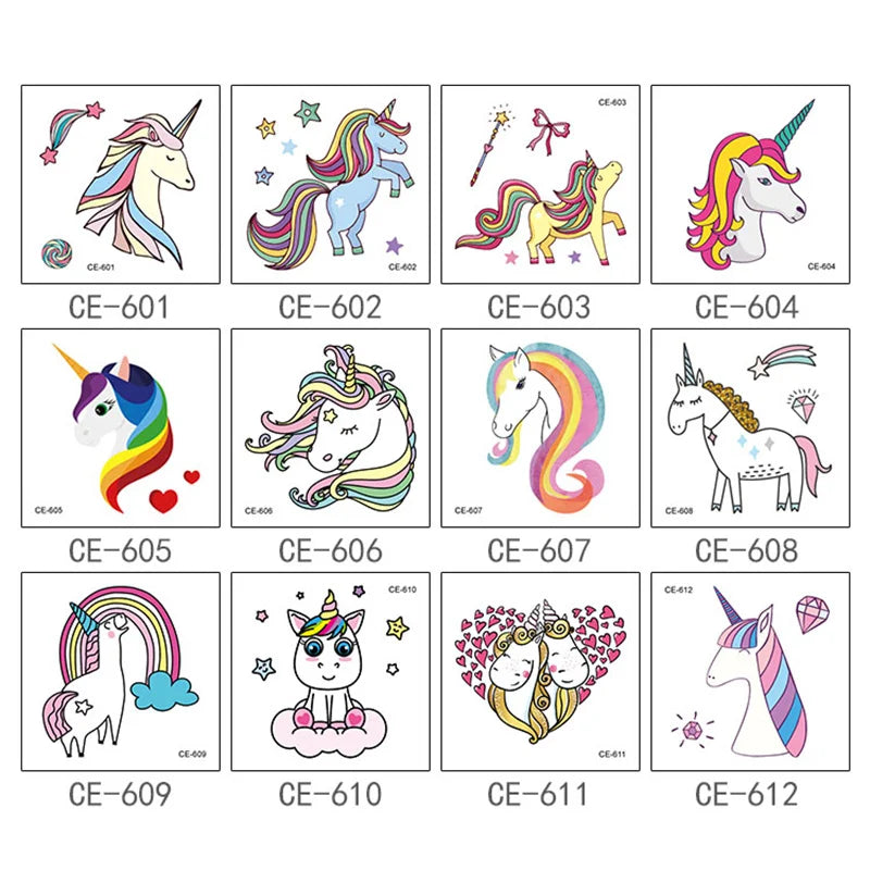 25Pcs Small Unicorn Temporary Tattoo Stickers Cartoon Rainbow Horse Pattern For Kid Birthday Party Favors,Gifts,Stocking Stuffer