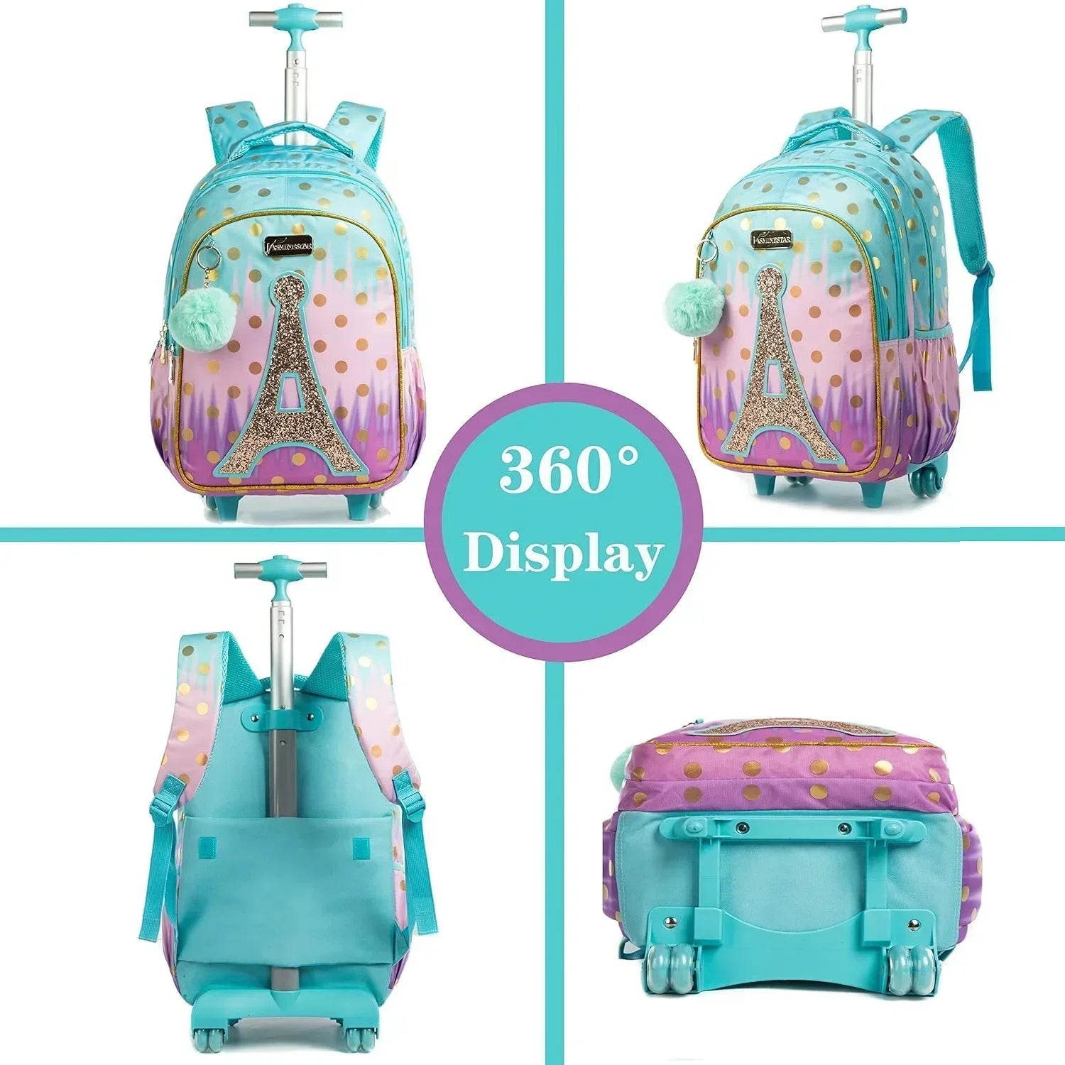 Children's School Backpack with Wheels Kids Wheeled School Bag Teenagers Bag Girls Canvas Backpack Travel Luggage Trolley Bags