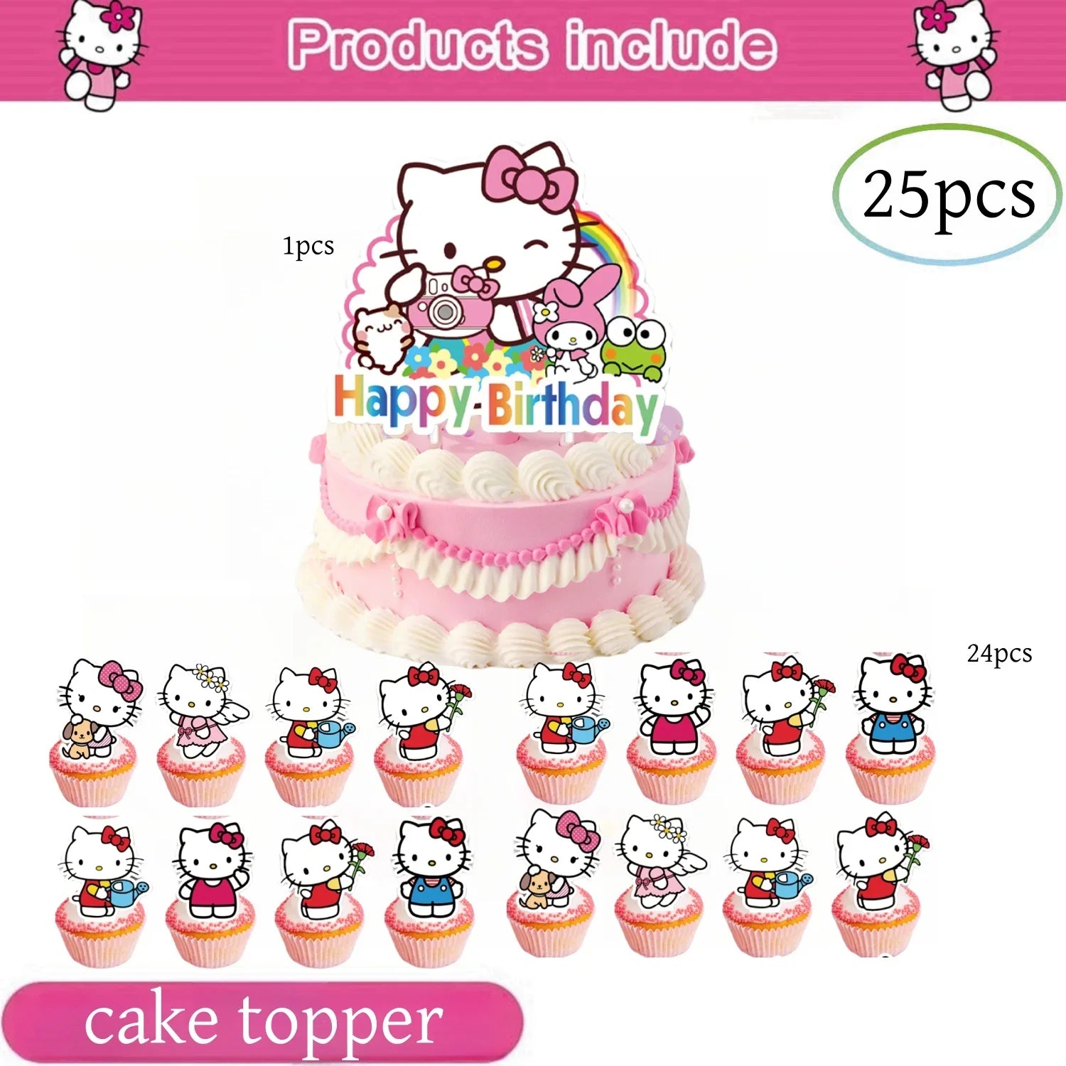 Hello Kitty Birthday Party Decorations Kawaii Cat Tableware Plate Tablecloth Baby Shower DIY stickers Girls Gifts Party Supplies