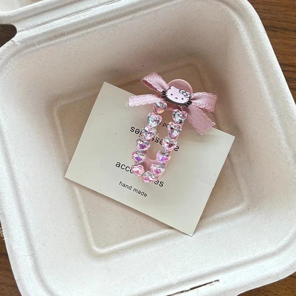 Sanrio Hello Kitty Hairpin Cute Cartoon KT Cat Rhinestone Inlay Hair Clip Charm Girls Hair Accessories Holiday Gifts