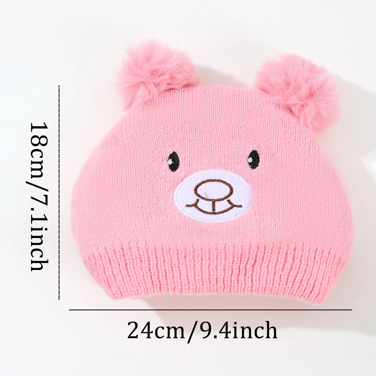 Cute Bear Beanie Cap for Baby Boy Girl Cartoon Pompom Warm Knitted Hat Neck Cover Autumn Winter Toddler Ear Protection Caps