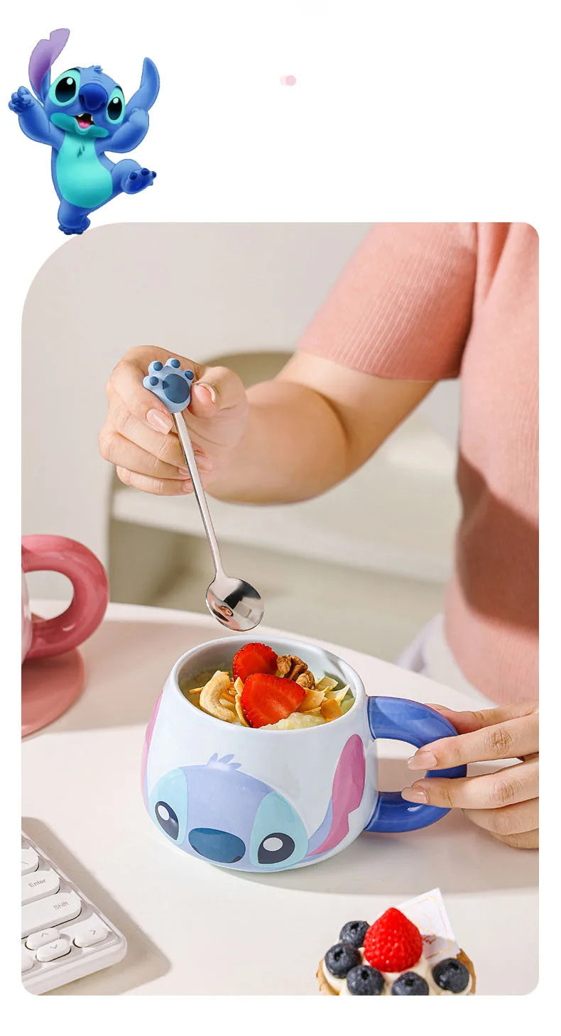 Kawaii Stitch Angel Mug Gift Box Cartoon Spoon Ceramic Cup Coffee Cup Large Capacity 500Ml Handle Water Cup Birthday Gift