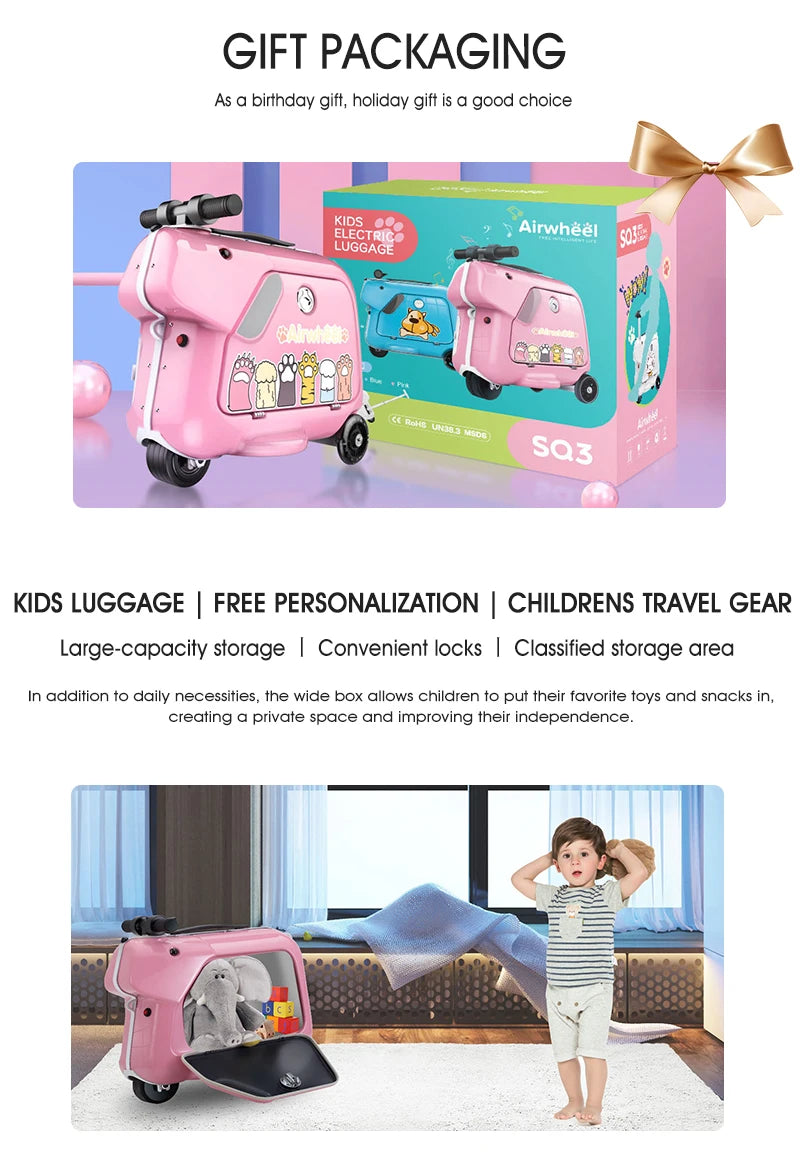 Airwheel SQ3 Kids Suitcase Travel Suitcase Luggage Wholesale Lightweight Kids Travel Trolley Bags Vintage Spinner Rolling Girls