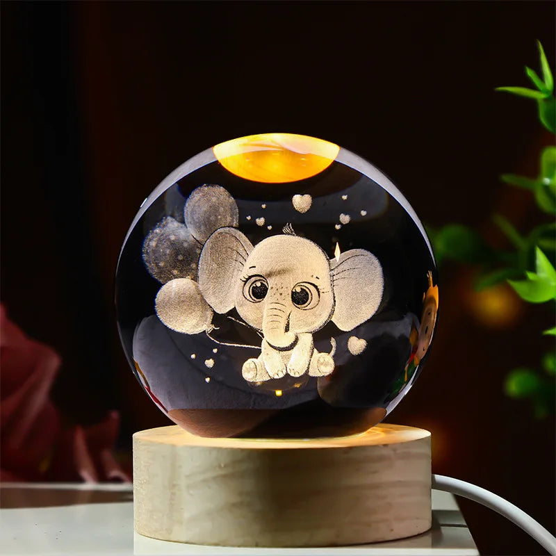 3D Crystal Ball Stitch Pikachu Kuromi Princess Hello Kitty Crystal Mini Night Lamp Desk Decoration Boy Girl Gifts