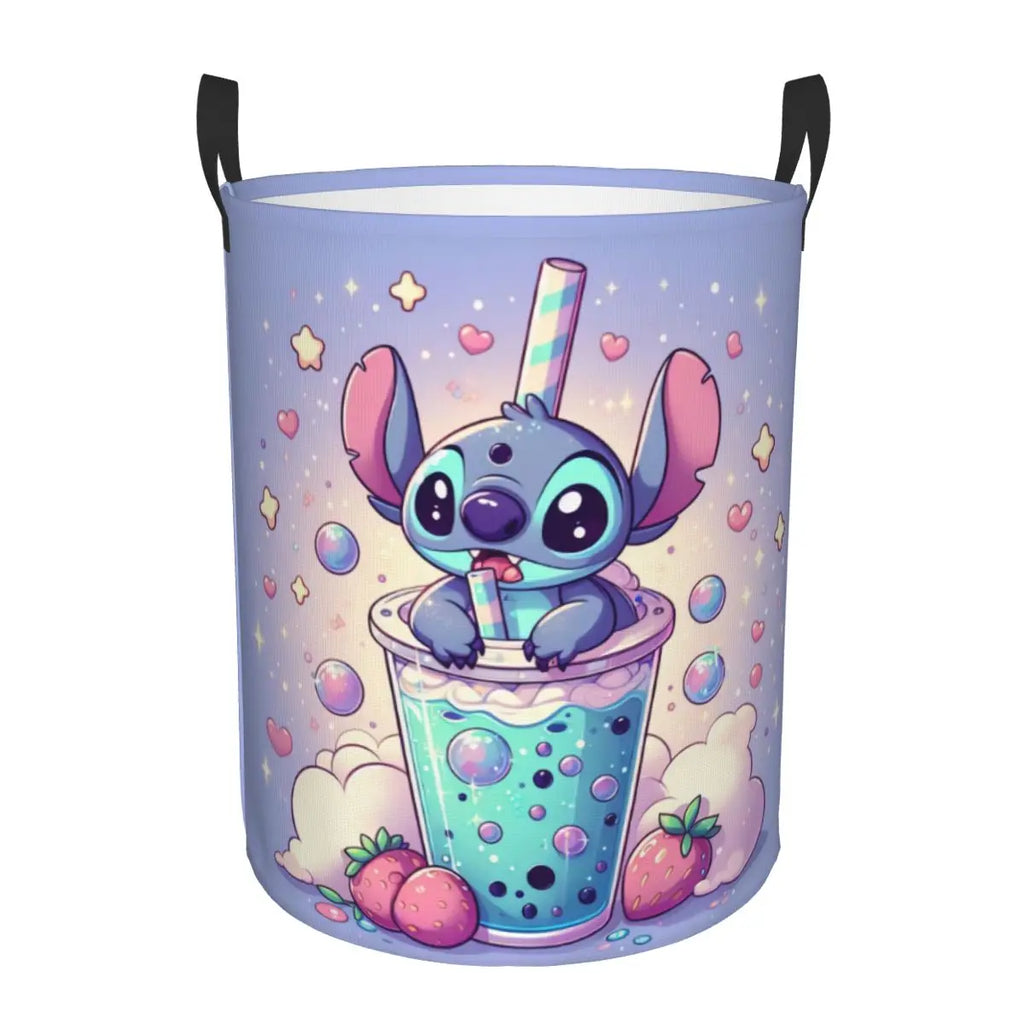 Custom I Love Stitch Laundry Basket Collapsible Toy Clothes Hamper Storage Bin for Kids Nursery