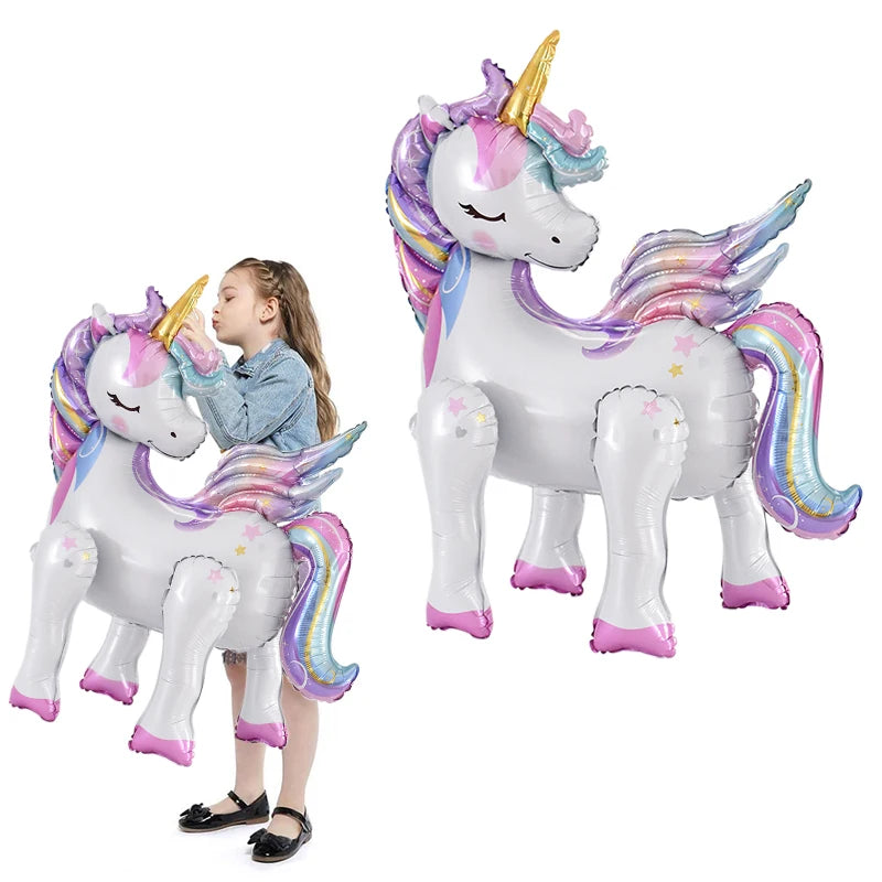 Rainbow Unicorn Standing Foil Balloons Kids Girls Unicorn Birthday Party Decoration Favors Baby Shower Supplies Animal Balloon