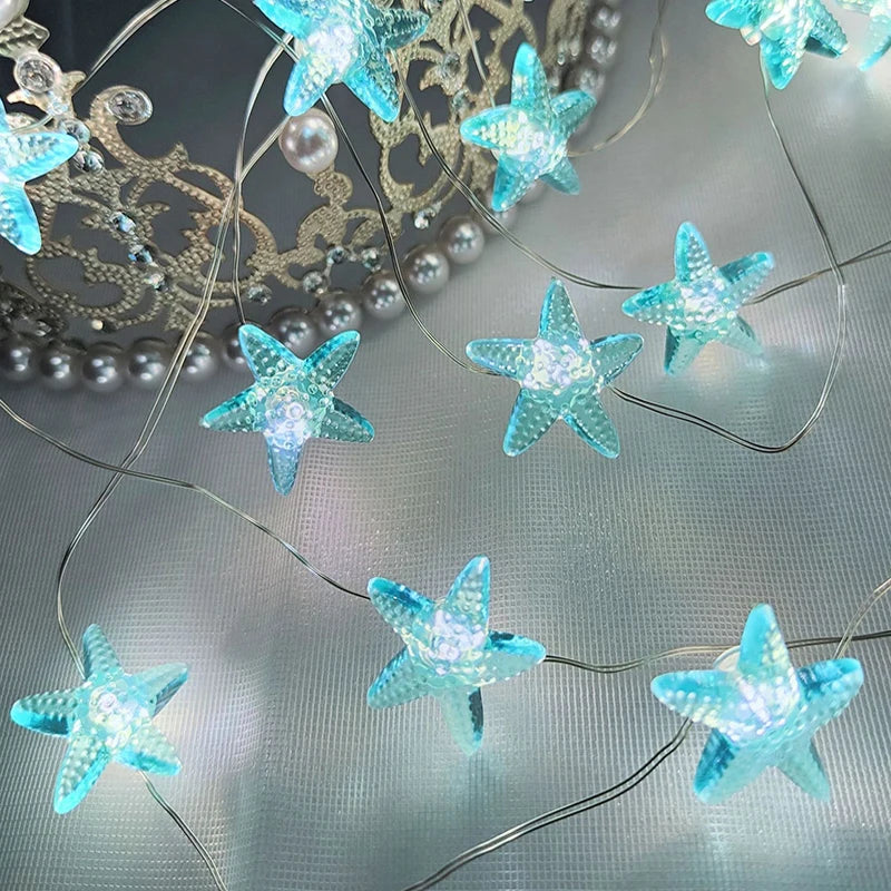 2m 20LED Seashell Starfish String Lights Ocean Theme Party Fairy Light Mermaid Birthday Party Decorations Girl Baby Shower favor