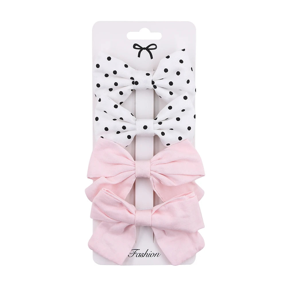 4Pcs/set Floral Print Hair Bow Clips Baby Girls Lace Cotton Linen BB Barrettes Safety Hairpins Korea Kids Headwear Accessories