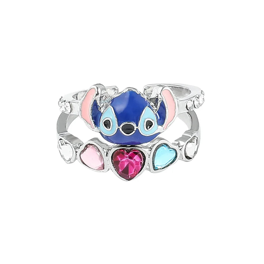 Two piece set Stitch Ring Anime Lilo & Stitch Adjustable Ring Kawaii Girls Toy Women Jewelry Accessories Girl Birthday Christmas