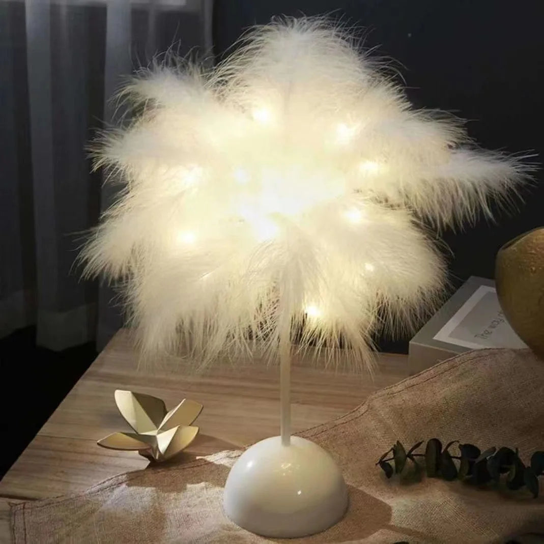 LED Feather Table Lamp Warm White Light Tree Feather Night Light Girl LED Wedding Decorative Lights Birthday Gift Home Decor New
