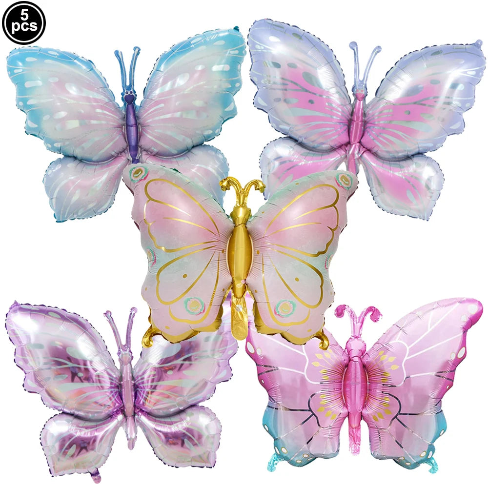 5pcs Colorful Butterfly Foil Balloons Butterfly Balloons Butterfly Themed Balloon Girl Party Birthday Wedding Baby Shower Decors