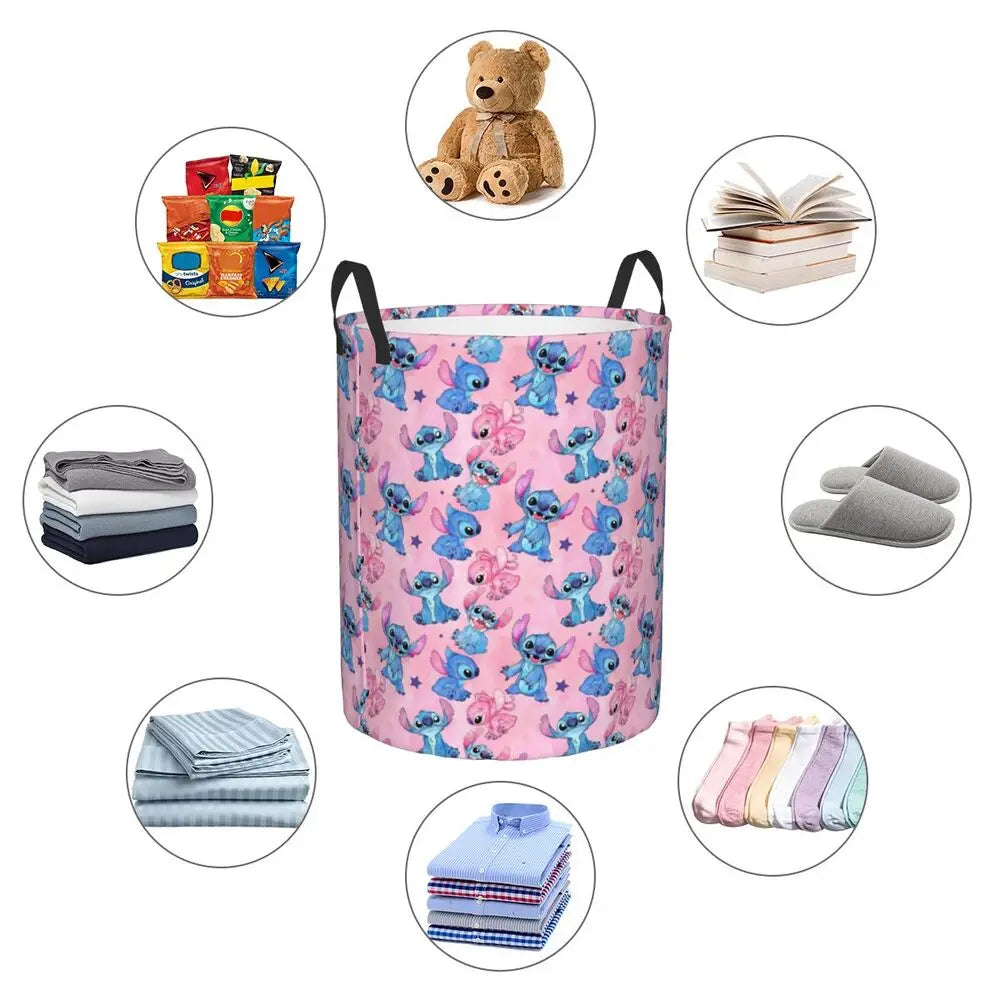 Customized SLilo And Stitch Cartoon Laundry Hamper Large Storage Basket Anime Kids Nursery Toy Organizer