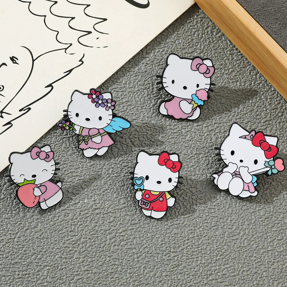 5 Pcs Cute cartoon Soft Cute kt Cat Brooch Sanrio Metal Badge Cute Cat Alloy Drop Oil Pin accessory