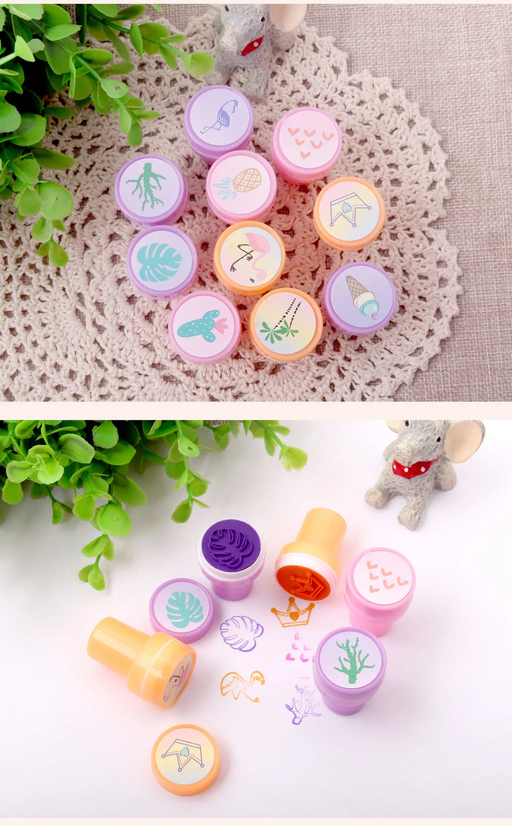 10PCS Cartoon Self-ink Stamps Toy Gift Kids Favor Mermaid Unicorn Birthday Party Children Gift Christmas Wedding Guest Giveaways