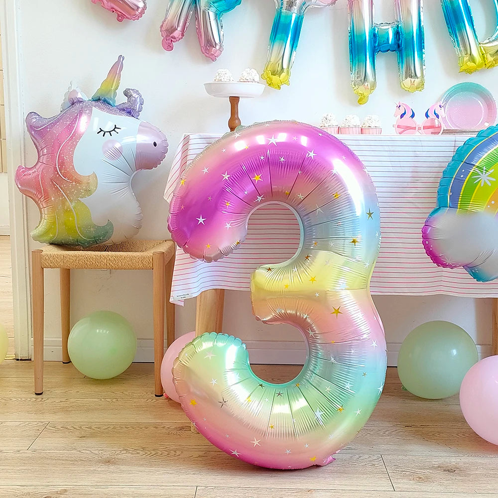Large Rainbow Unicorn Helium Balloons 40inch Number Foil Balloons Unicorn Theme Birthday Girl Boy Party Decoration Baby Shower