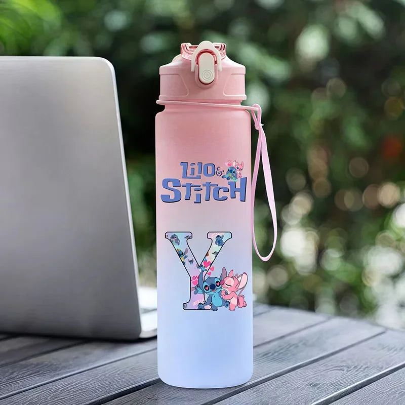 750ML Water Bottle Lilo Stitch Cartoon Letter A-Z Printed Large Capacity Drinking Cup Portable Outdoor Sport Water Cup Kid Gift