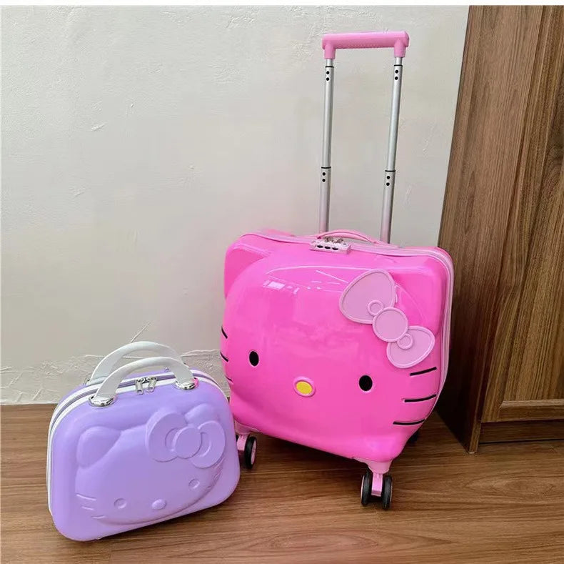New Hello Kitty 14/20 Inch Cartoon Travel With Lock Trolley Box Cute Suitcase Makeup Case Large-capacity Storage Box Girls Gifts