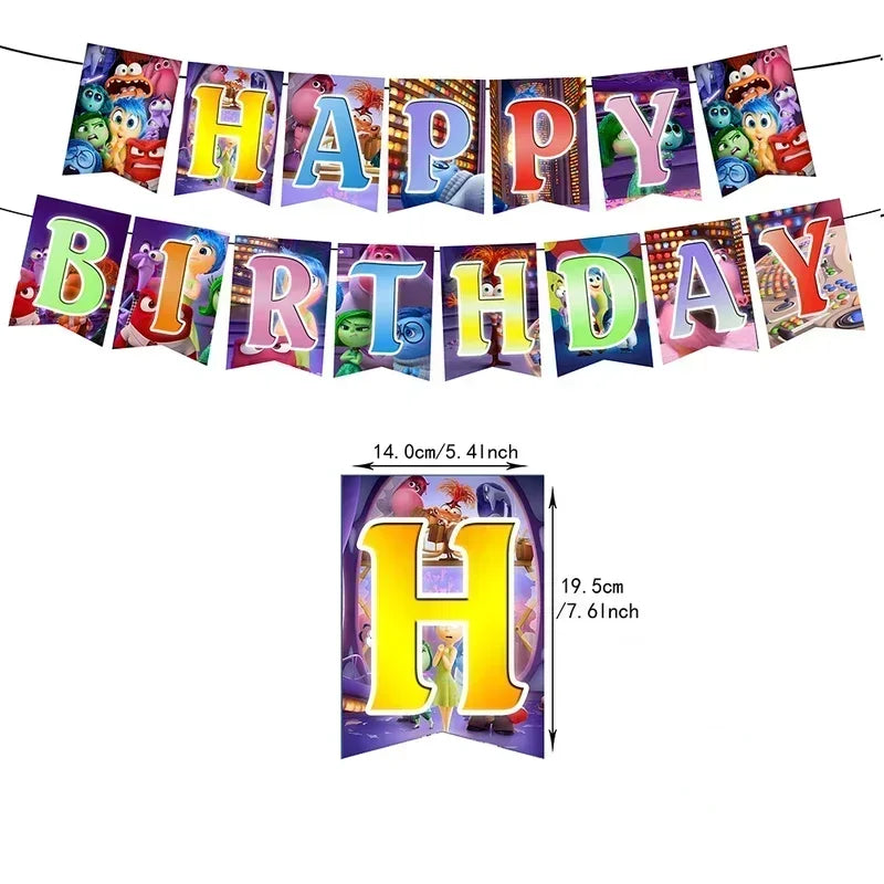 Inside Out 2 Happy Birthday Party Decoration Cartoon Theme Tableware Kit Balloons Joy Sadness Supplies Kids Boy Girl Gift Toys