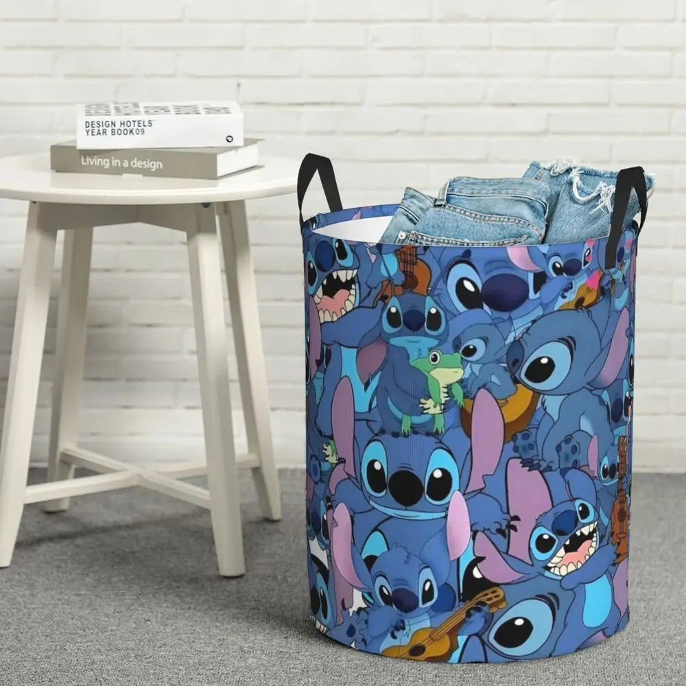 Customized SLilo And Stitch Cartoon Laundry Hamper Large Storage Basket Anime Kids Nursery Toy Organizer