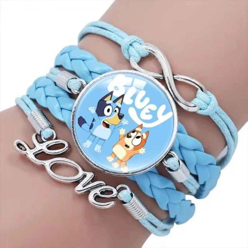 Bluey Bracelet Anime Bluey Bingo Baby Time Gem Multilayer Leather Blue Bracelet Accessories Birthday Gift