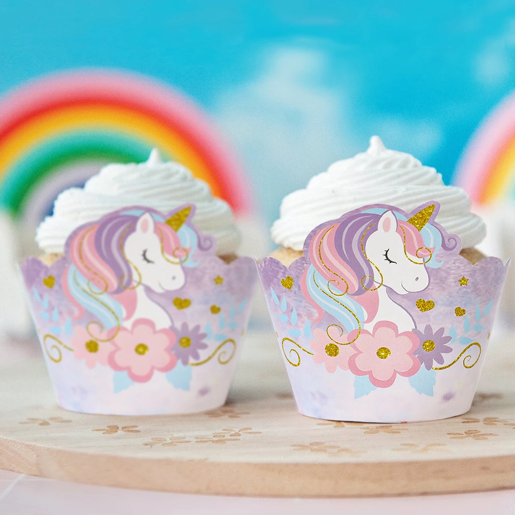 6pcs Rainbow Unicorn Cupcake Wrappers Cake Container Unicorn Birthday Party Cake Decorations Baby Shower Unicorn Party Supplies