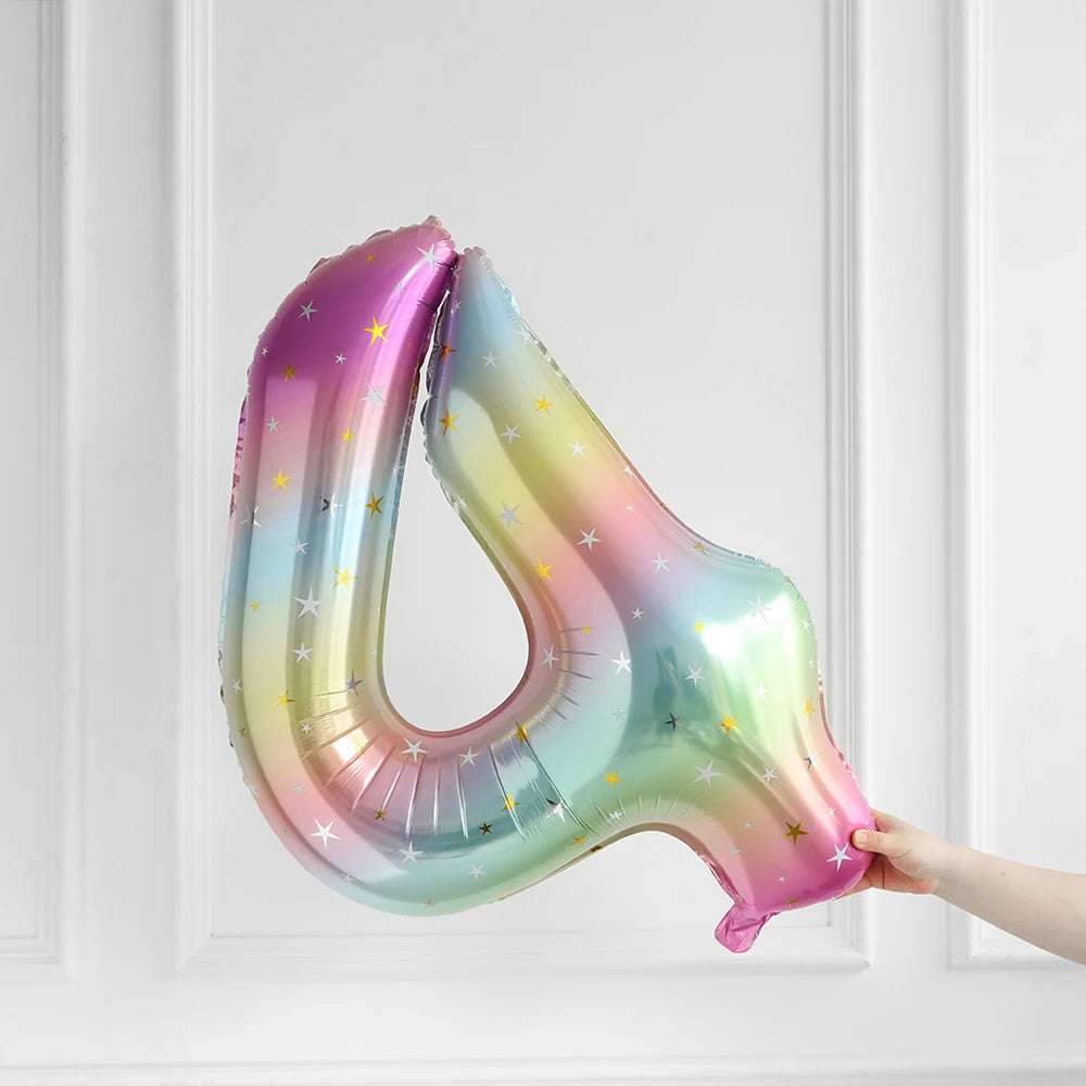 Large Rainbow Unicorn Helium Balloons 40inch Number Foil Balloons Unicorn Theme Birthday Girl Boy Party Decoration Baby Shower
