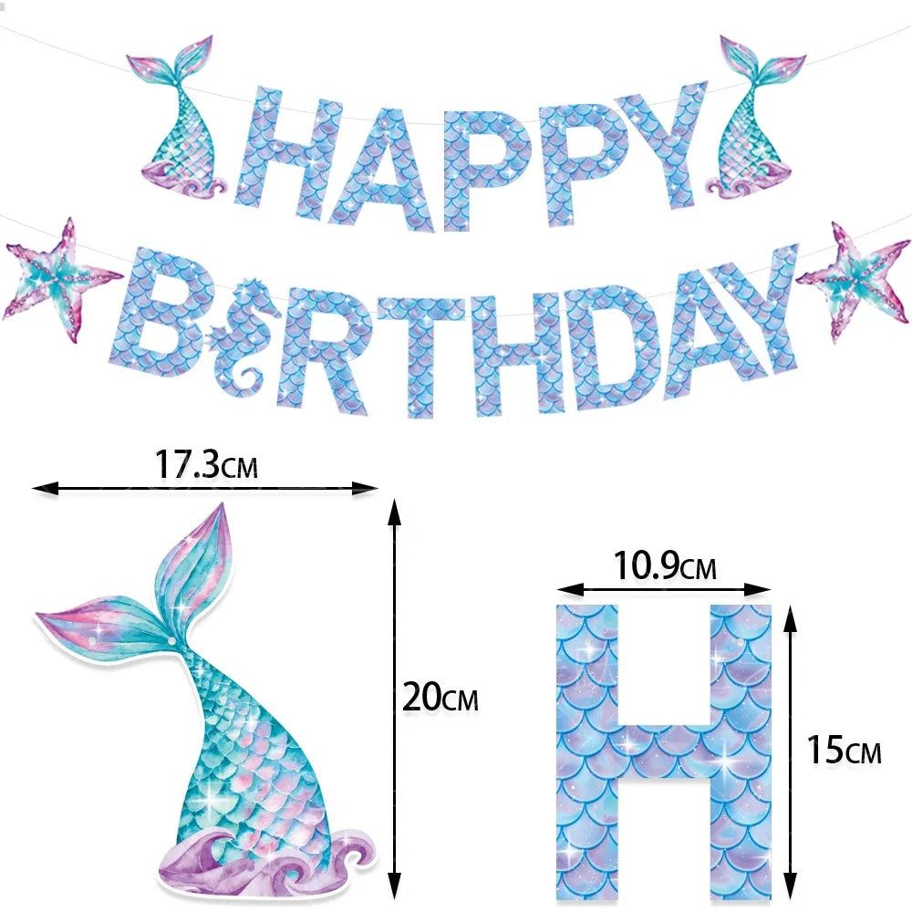 Mermaid Birthday Balloons Set 32inch Purple Number Shell Foil Ballon Girls Happy Little Mermaid 1st 2nd 3rd 4th Birthday Balloon
