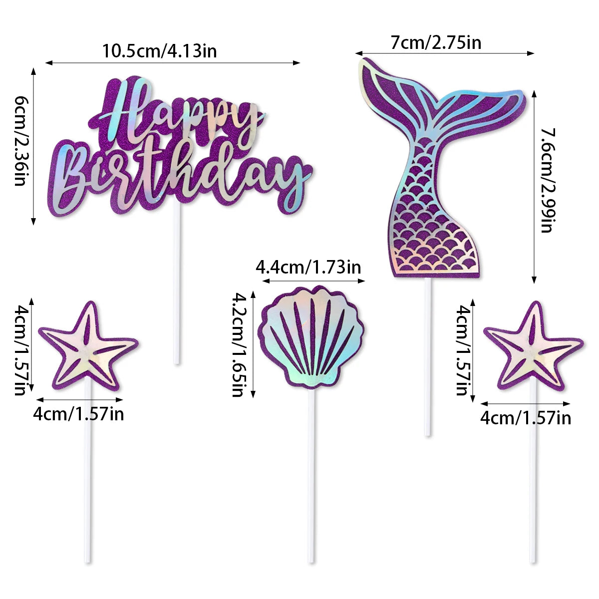 Mermaid Party Cake Decor Glitter Shell Starfish Mermaid Tail Cake Topper Under the Sea Girls 1st 2th Birthday Cupcake Topper