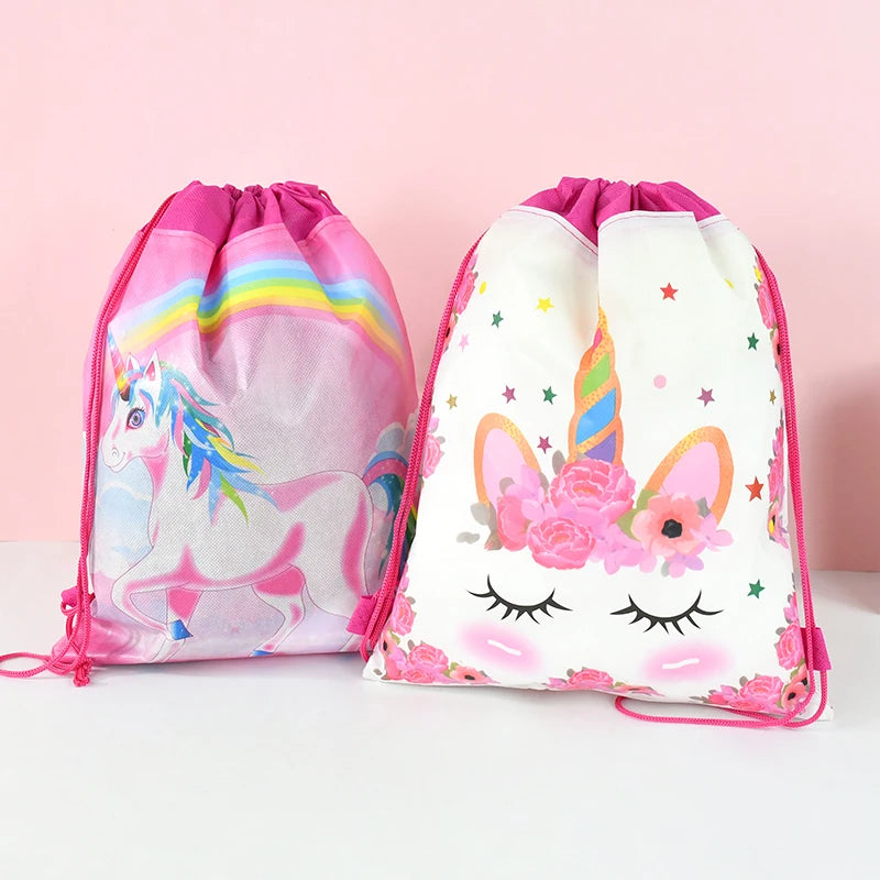 1/6/12Pcs Unicorn Drawstring Bag Kids Girls Unicorn Birthday Party Favors Supplies Candy Gift Packaging School Storage Backpacks