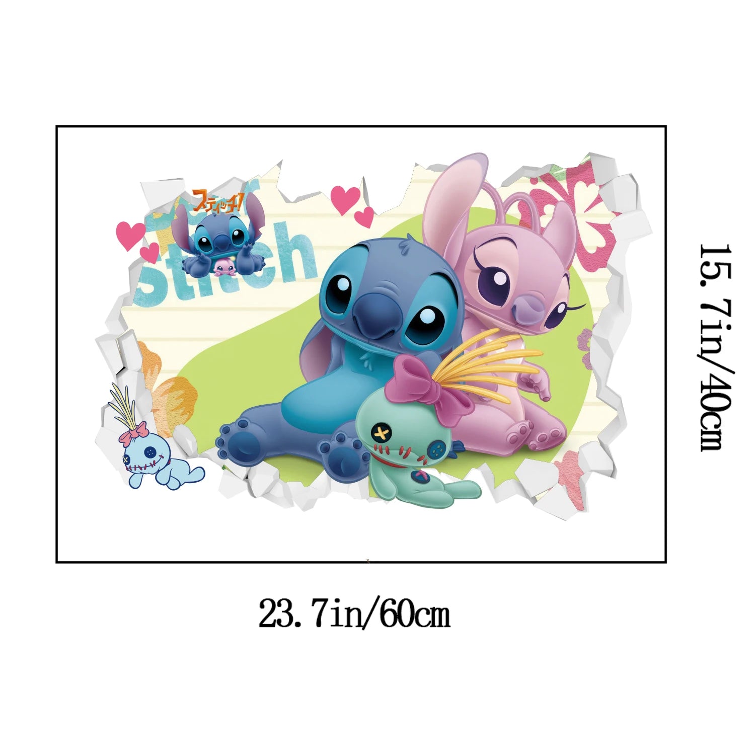 3D Broken Wall Lilo & Stitch Wall Stickers For Kid's Room Kindergarten Living Room Bedroom Wall Decoration Animated Poster