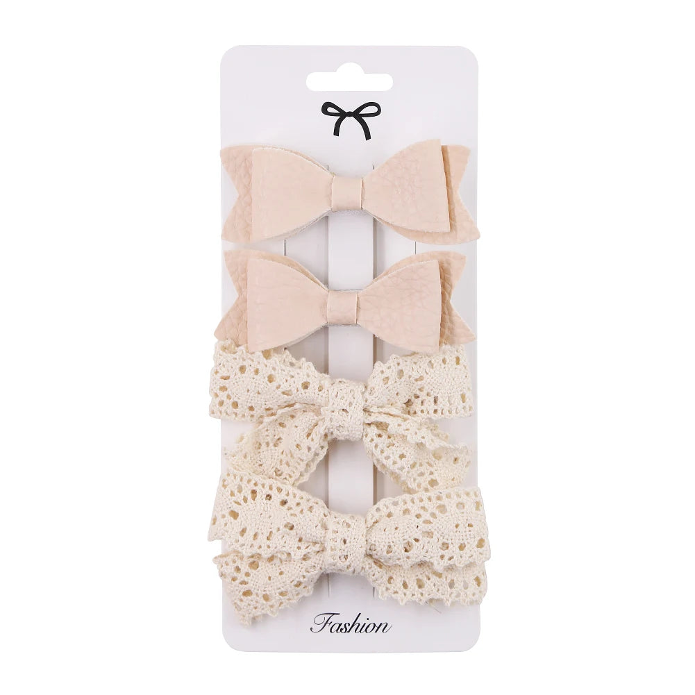 4Pcs/set Floral Print Hair Bow Clips Baby Girls Lace Cotton Linen BB Barrettes Safety Hairpins Korea Kids Headwear Accessories