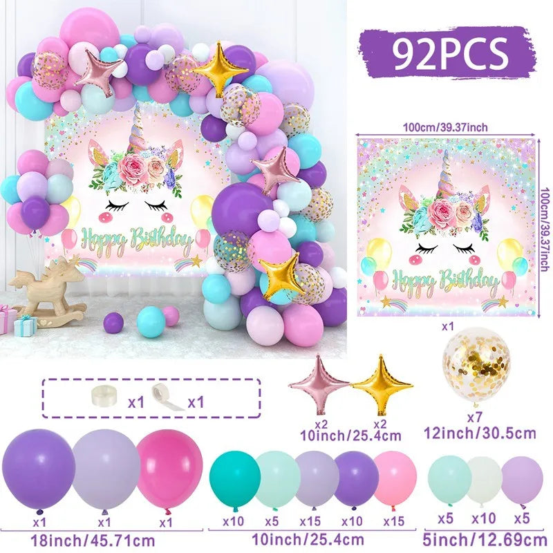 Unicorn Star Color Balloon Garland Arch Kit Rainbow Wedding Birthday Party Decor Kids Baby Shower Birthday Latex Balloons