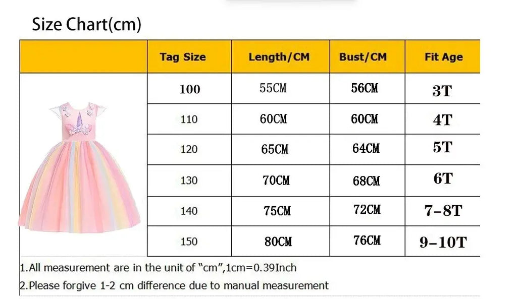Kids Unicorn Dress for Girls Party Dresses Flower Appliques Ball Gown Little Girl Princess Costumes Summer Children Clothing