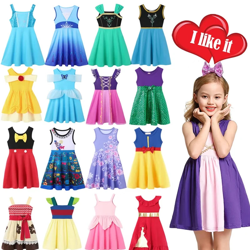 Elsa Anna Dress for Girl Birthday Party Cosplay Rapunzel Mermaid Ariel Cinderella Princess Costume Kid Summer Casual Clothes