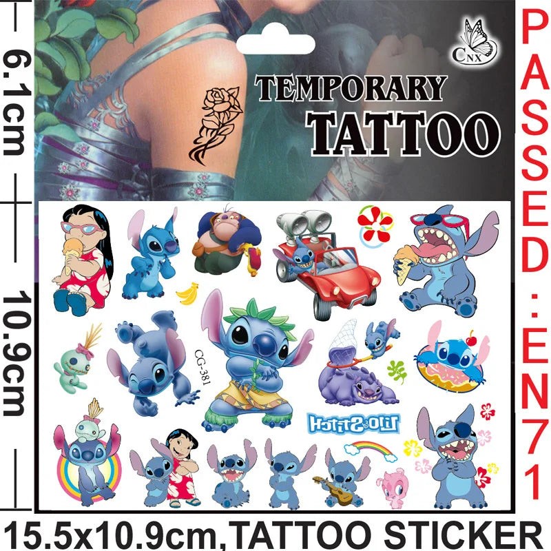 New Interstellar Baby Stitch Cartoon Tattoo Stickers Children Stitch Water Transfer Disposable Tattoo Stickers Toys Kawaii Gift