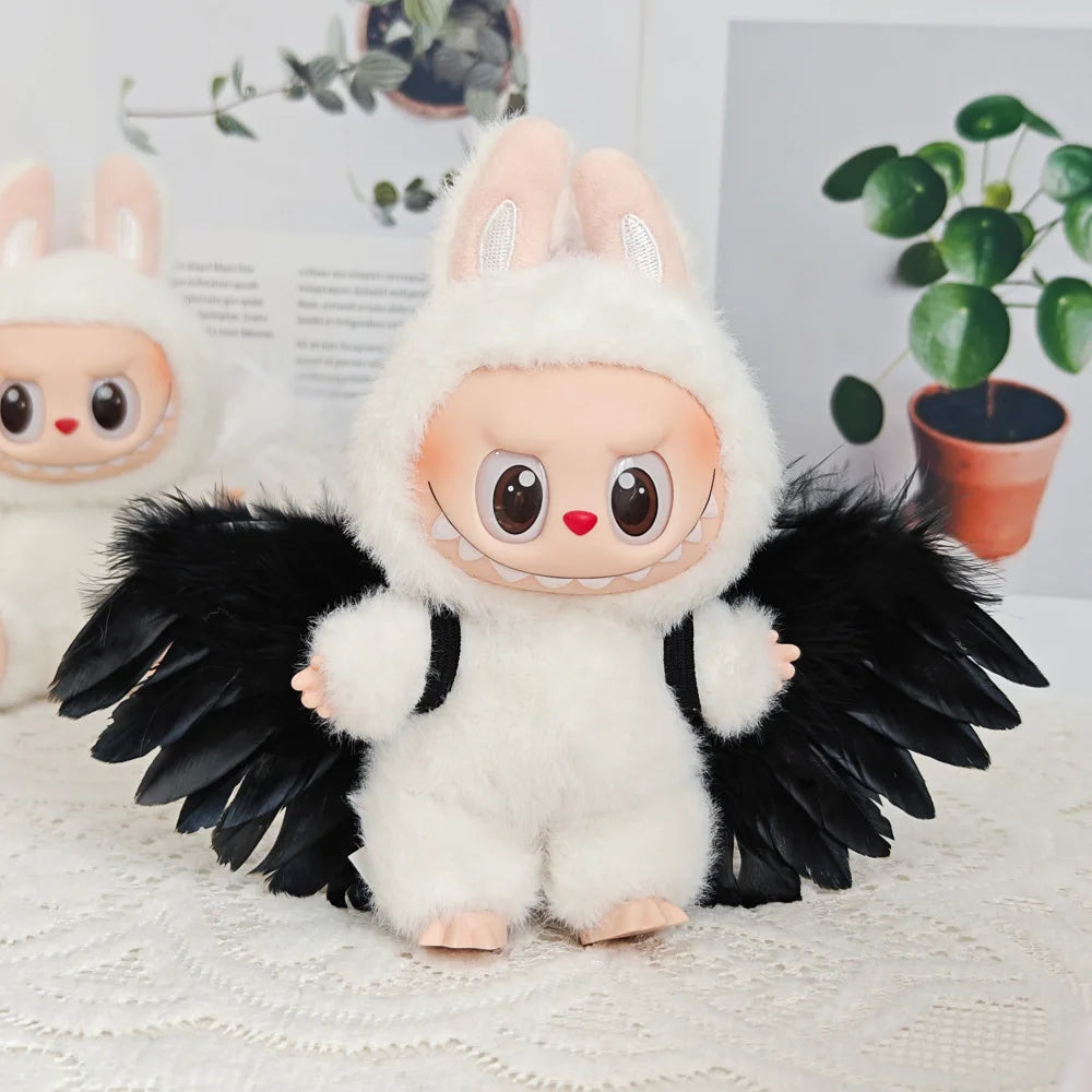 Doll Clothes Outfit Accessories for 15-17cm Labubu Black White Angel Feather Wings DIY Mini Dolls Clothing Girl Gift