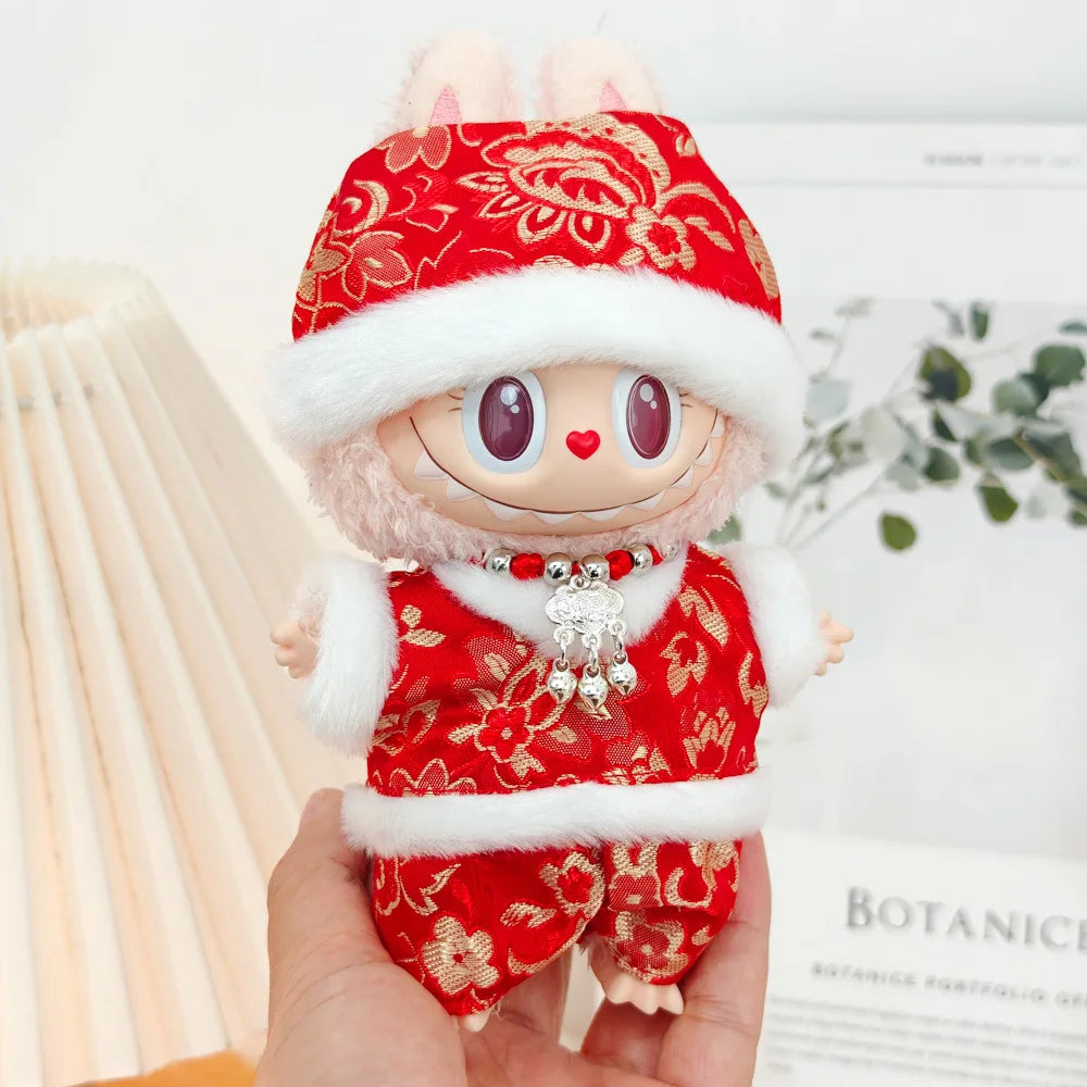 17cm Mini Plush Doll'S Clothes Outfit Accessories For Labubu V1 V2 Christmas Cookie Man Sweater Hat Clothing New Year Gift