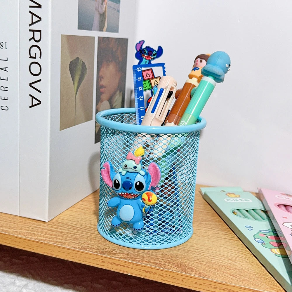Cartoon Three-Color Stitches Metal Pen Holder Cute Stationery Storage for Study Fan Gifts Birthday