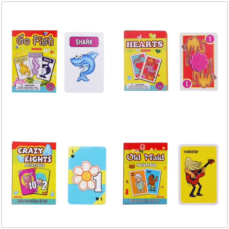 Kids Card Games Set - Old Maid, Go Fish, Hearts,Crazy Eights Family Party Favor