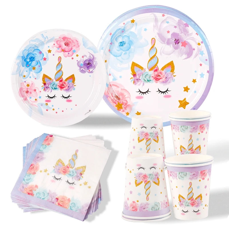 Unicorn Birthday Party Decoration Unicorn Tableware Paper Plates Cups Napkins Toys for Kids Birthday Party Baby Shower Girl